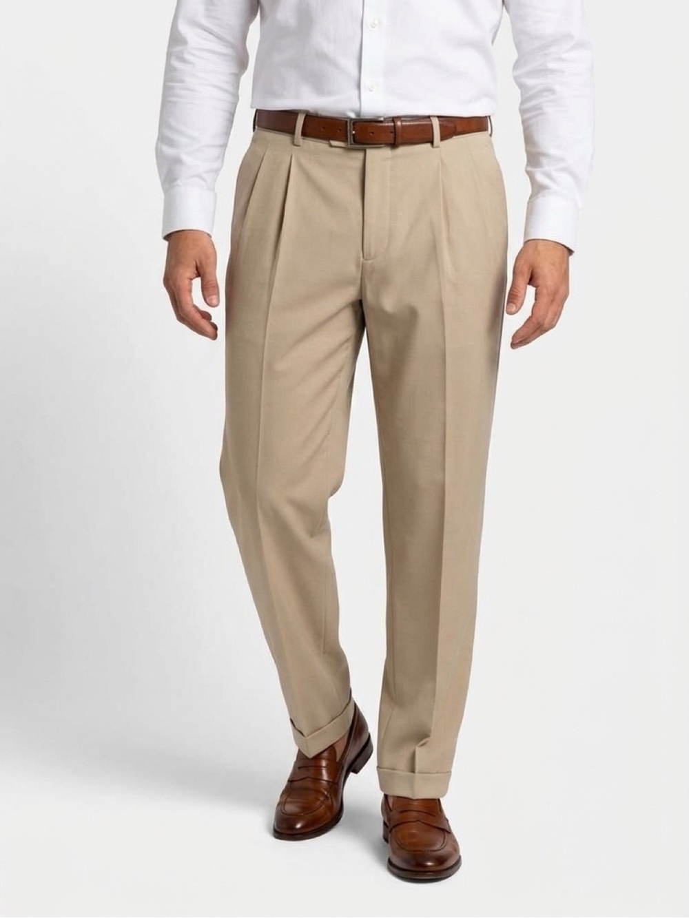 Lauren Ralph Lauren Men’s Pleated Dress Pants Tan 38W 30L Cuffed Stretch